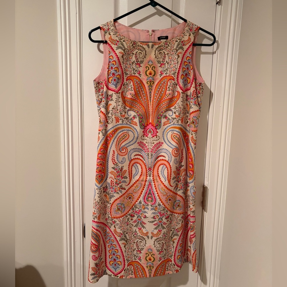 J. Crew Pink and Orange Paisley Midi Shift Dress